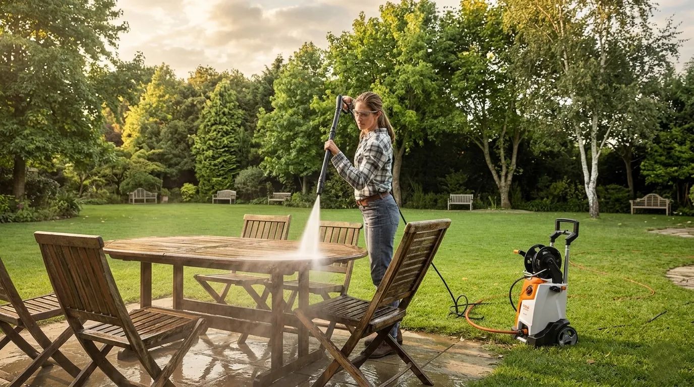 Limpeza de móveis de jardim com lavadora STIHL